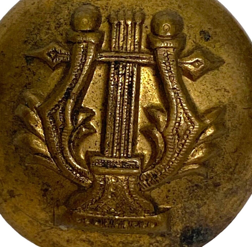 Vintage Musicians Button Harp Lyre Waterbury Button Co.  Brass  Marching Band